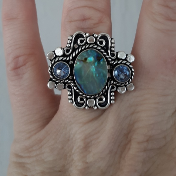 New Amazing Abalone Shell and Blue Quartz 925 Silver Ring. - Picture 2 of 8